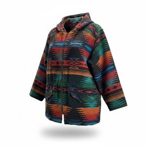 Vintage Baja Hoodie / Mexican Southwestern Blanket Jacket – Made in USA (1990s)